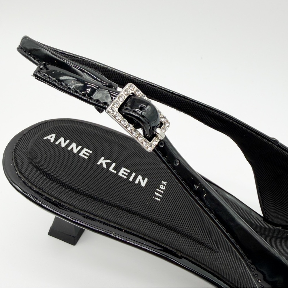 Anne Klein Iset Slingback Pointed Toe Kitten Heel Pumps Patent Black 11 NEW - Picture 10 of 15
